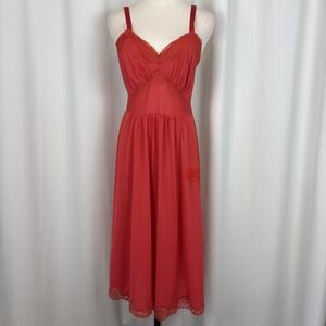 Vintage Charmode Tricot Nylon Red Full Slip Pleated/Lace Detail Size 34 *READ*